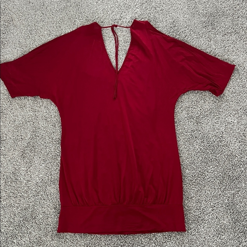 Guess Jeans Red Dress with Statement Sleeves Front and Back V w/ Back Tie Size L - Picture 5 of 10